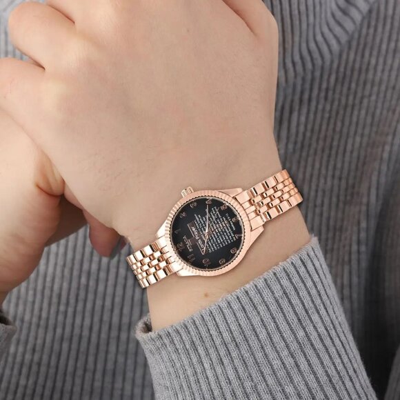 Strada Japanese Movement Cross Lords Prayer Pattern Dial Watch in Rosetone Strap - Picture 3 of 7